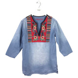 DOUBLE D RANCH CHAMBRAY EMBROIDERED LONG SLEEVE DESIGNER TOP BLUE RED MEDIUM