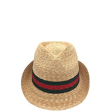 GUCCI STRAW WEB FEDORA HAT w/BOX LUXE ACCESSORIES RED/GREEN