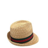 GUCCI STRAW WEB FEDORA HAT w/BOX LUXE ACCESSORIES RED/GREEN