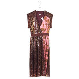 MANOUSH SEQUIN FLORAL CAP SLEEVE DESIGNER DRESS PINK BROWN 38