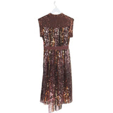 MANOUSH SEQUIN FLORAL CAP SLEEVE DESIGNER DRESS PINK BROWN 38