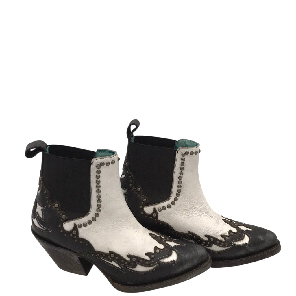 CORRAL WESTERN ANKLE BOOTS WHITE BLACK 7