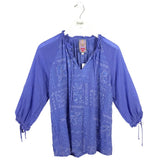 JOHNNY WAS EMBROIDERED 3/4 SLEEVE DESIGNER TOP BLUE SMALL