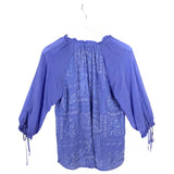 JOHNNY WAS EMBROIDERED 3/4 SLEEVE DESIGNER TOP BLUE SMALL