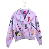 QUEEN OF SPARKLES SEQUIN LONG SLEEVE DESIGNER SWEATER PURPLE RED MEDIUM