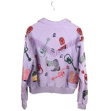 QUEEN OF SPARKLES SEQUIN LONG SLEEVE DESIGNER SWEATER PURPLE RED MEDIUM