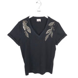 RET$325 BEADED TEE DESIGNER TOP BLACK SILVER SMALL