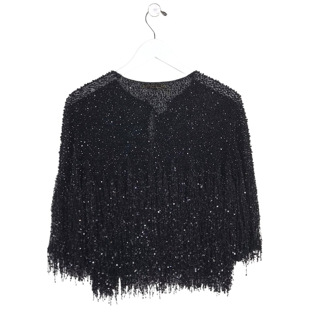 NAEEM KHAN RET$3995 BEADED SHRUG DESIGNER JACKET BLACK MEDIUM
