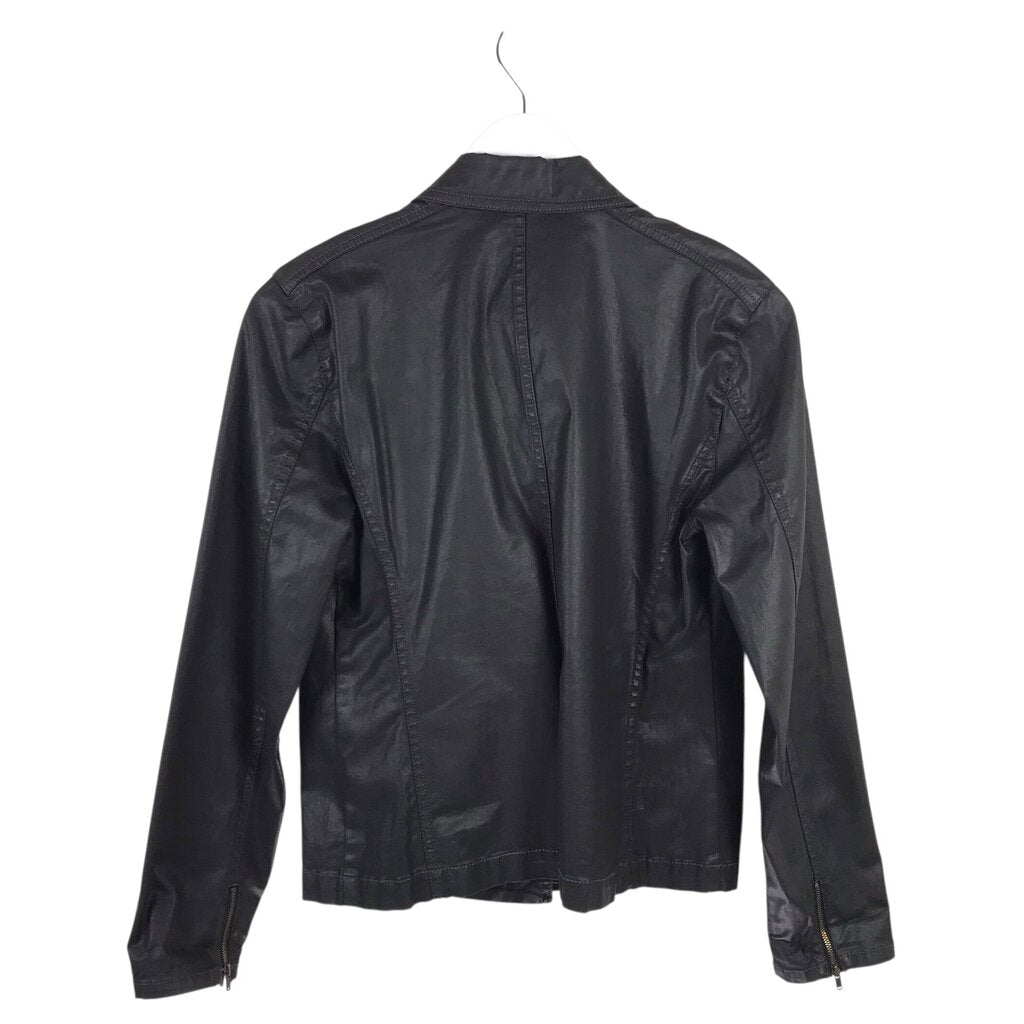 EILEEN FISHER COATED ZIP MOTO DESIGNER JACKET BLACK SMALL