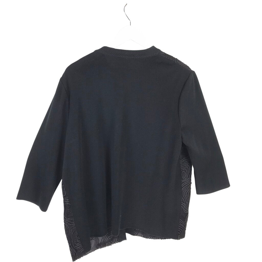 MING WANG WOVEN 3/4 SLEEVE DESIGNER CARDIGAN BLACK LARGE