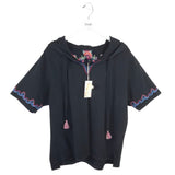 JOHNNY WAS NWT$160 EMBROIDERED HOODIE DESIGNER SWEATER BLACK BLUE XLARGE