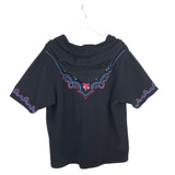 JOHNNY WAS NWT$160 EMBROIDERED HOODIE DESIGNER SWEATER BLACK BLUE XLARGE
