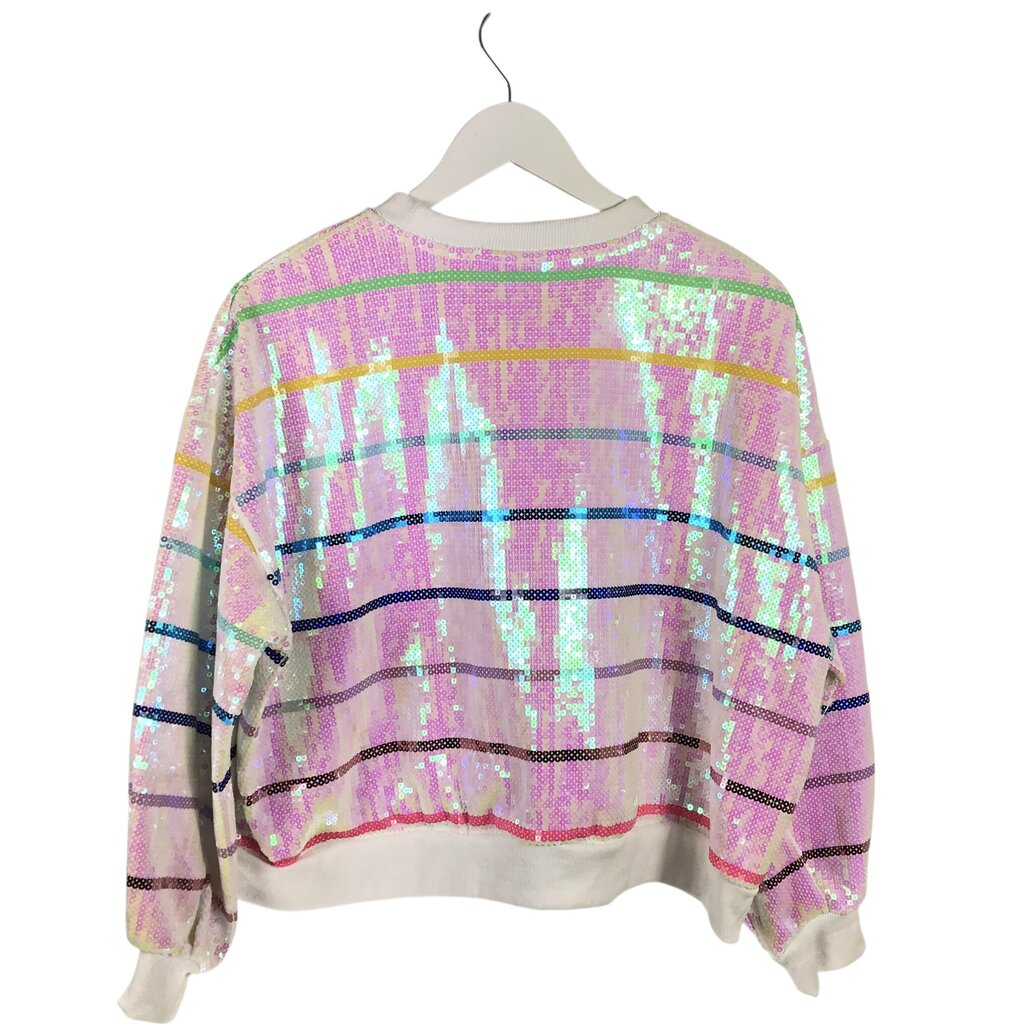 QUEEN OF SPARKLES RET$190 TIGER CREWNECK DESIGNER TOP WHITE GOLD XSMALL