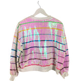 QUEEN OF SPARKLES RET$190 TIGER CREWNECK DESIGNER TOP WHITE GOLD XSMALL