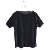 ST JOHN VELOUR SHORT SLEEVE DESIGNER TOP BLACK SMALL