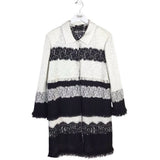 ST JOHN COUTURE WOOL BLEND LACE FRINGE TRIM SNAPS DESIGNER COAT WHITE BLACK 10