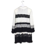 ST JOHN COUTURE WOOL BLEND LACE FRINGE TRIM SNAPS DESIGNER COAT WHITE BLACK 10