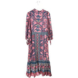FARM RIO LONG SLEEVE MAXI DESIGNER DRESS NAVY MAROON XLARGE