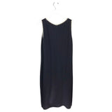 ST JOHN COLLECTION TRIM MAXI SLEEVELESS DESIGNER DRESS NAVY WHITE 14