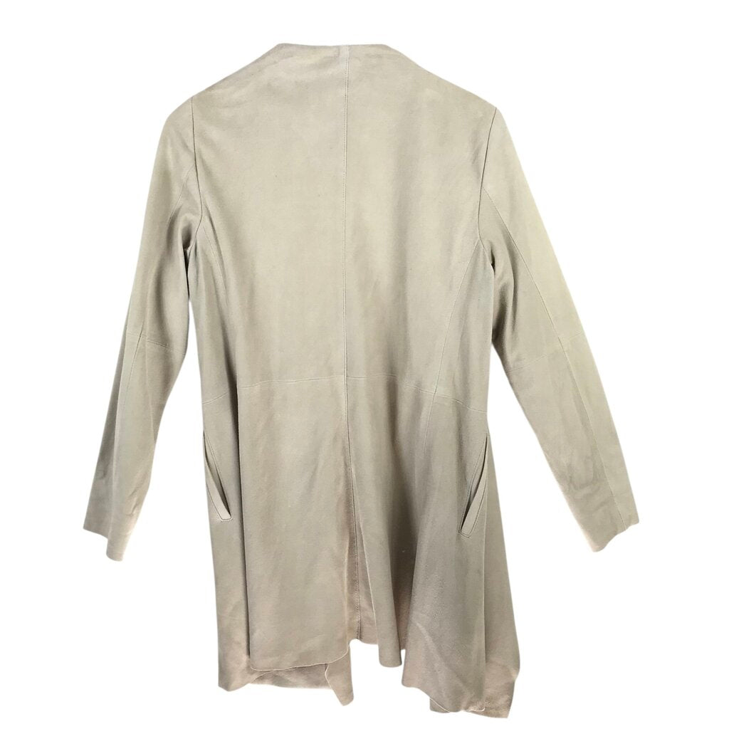 THE FISHER PROJECT RET$898 GOAT SUEDE LONG SLEEVE DESIGNER CARDIGAN LT GREY SMALL