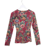 ETRO NWT FLORAL TEE LONG SLEEVE DESIGNER TOP BURGUNDY MULTI LARGE