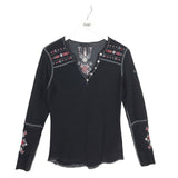 ALP N ROCK RET$228 EMBROIDERED LONG SLEEVE DESIGNER TOP BLACK RED MEDIUM