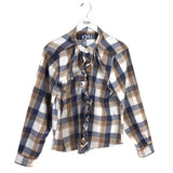 KMJ FLANNEL LONG SLEEVE DESIGNER BLOUSE BLUE BROWN MEDIUM