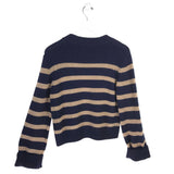 LA LIGNE RET$350 WOOL LONG SLEEVE DESIGNER SWEATER NAVY BROWN SMALL