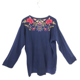 JOHNNY WAS THERMAL EMBROIDERED DESIGNER TOP BLACK CORAL XXL