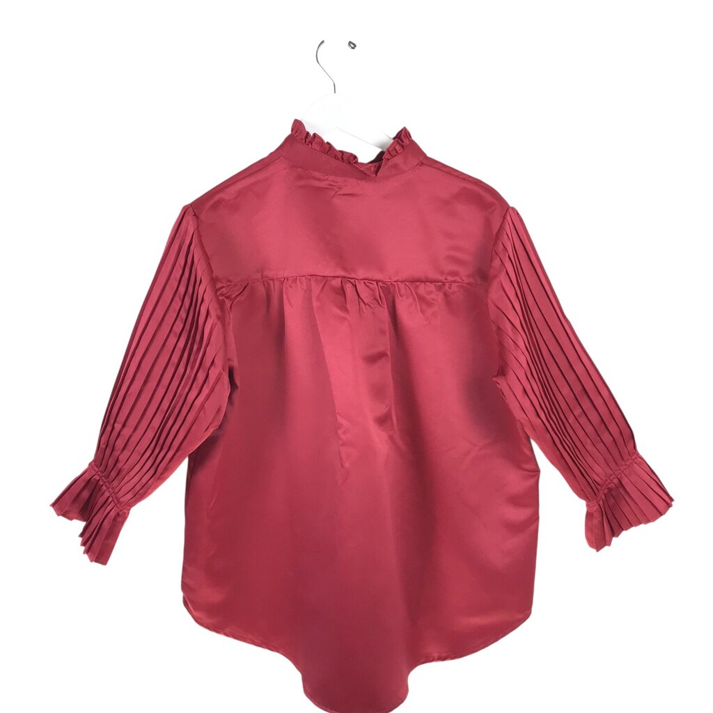 NWT$169 PLEATED LONG SLEEVE DESIGNER TOP MAROON MEDIUM