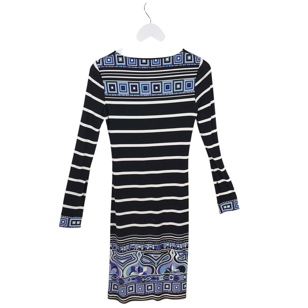 EMILIO PUCCI KNIT STRIPE LONG SLEEVE DESIGNER DRESS BLACK BLUE SMALL