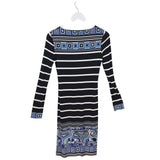 EMILIO PUCCI KNIT STRIPE LONG SLEEVE DESIGNER DRESS BLACK BLUE SMALL