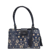 PATRICIA NASH SATCHEL HANDBAG NAVY CREAM 13”x8”x4.5”