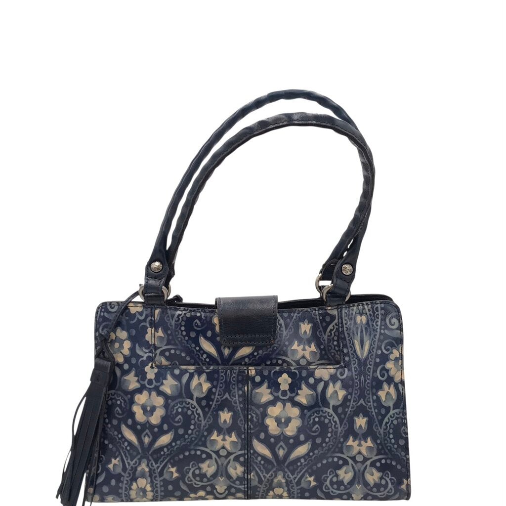 PATRICIA NASH SATCHEL HANDBAG NAVY CREAM 13”x8”x4.5”