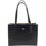 COACH CROC EMBOSSED SATCHEL HANDBAG BLACK 14.5”x10.5”x5.5”