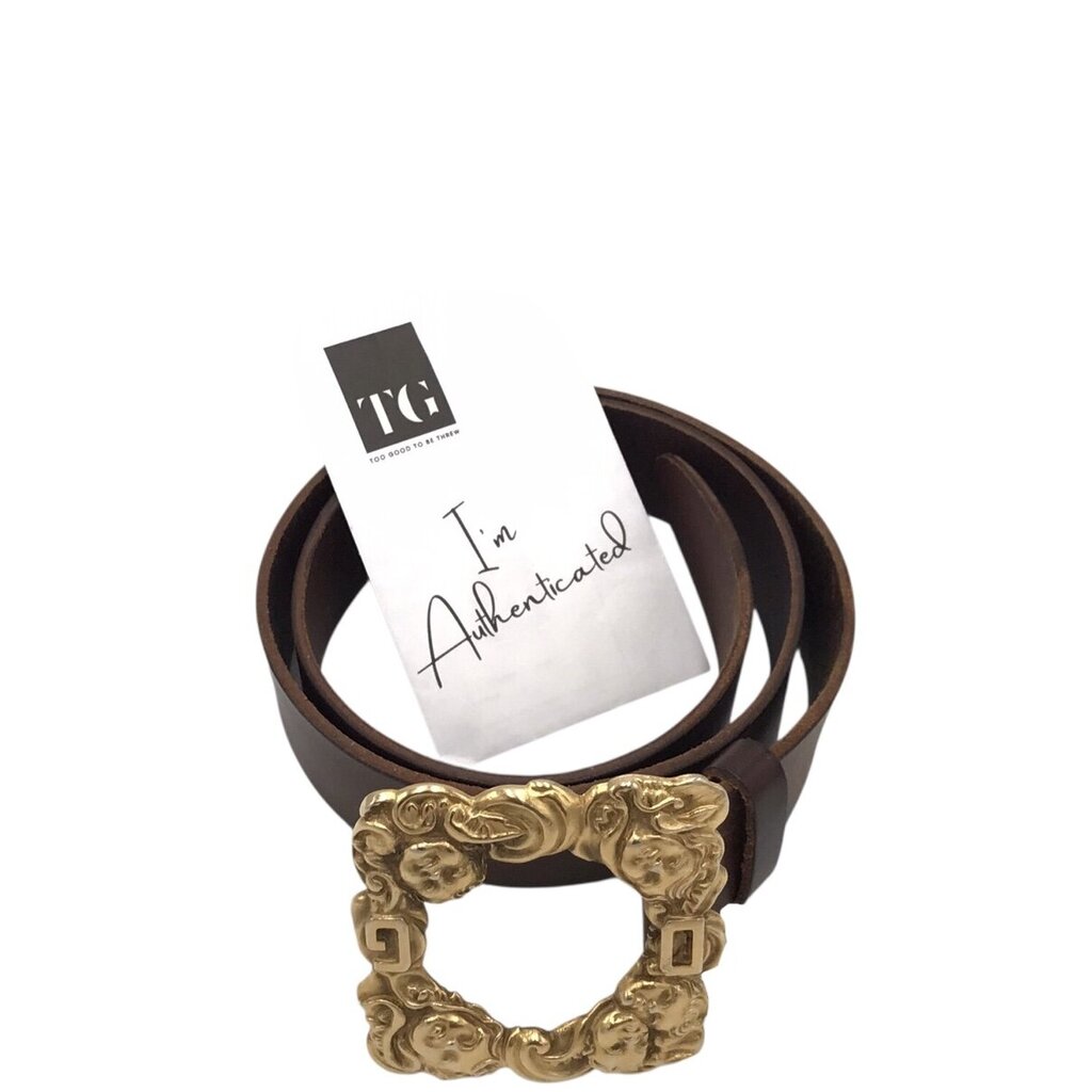 DOLCE & GABBANA LEATHER GOLD CHERUB BUCKLE LUXE BELT BROWN 85/34
