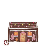BETSEY JOHNSON GINGERBREAD HOUSE HANDBAG BROWN RED 7.5”x5”x1”