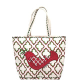 BRIGHTON CANVAS TOTE HANDBAG WHITE RED 17”x13”x4”