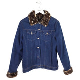 MINK LINED DENIM FUR BLUE BROWN LARGE