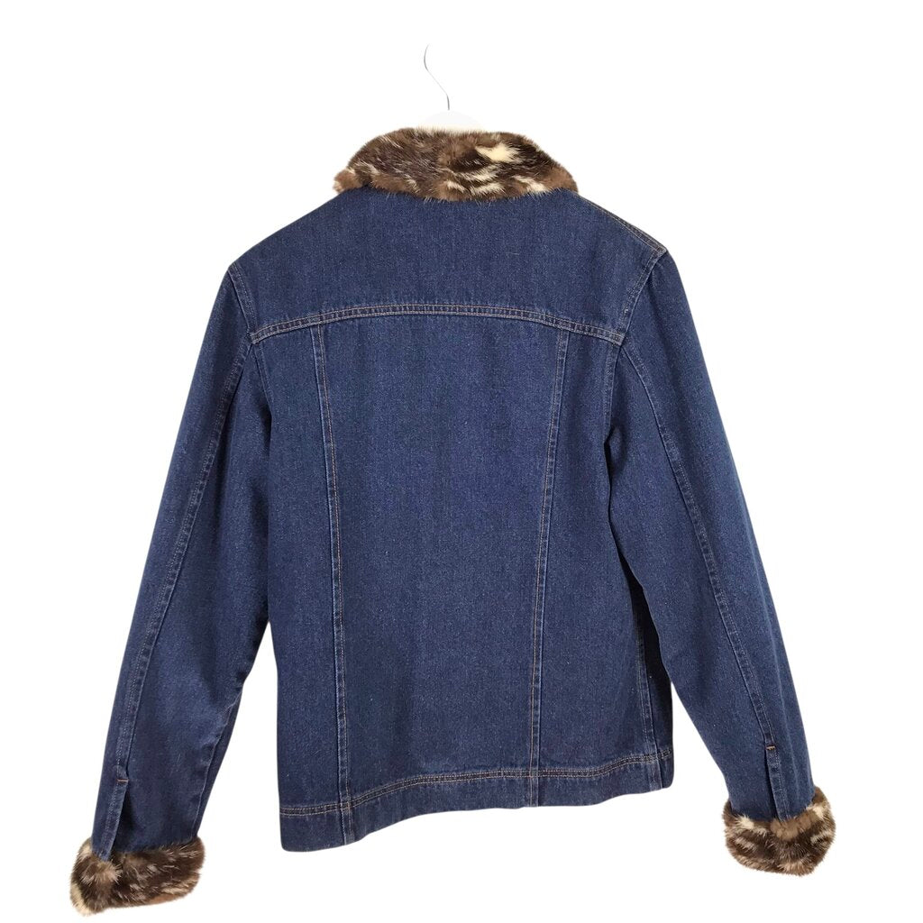 MINK LINED DENIM FUR BLUE BROWN LARGE