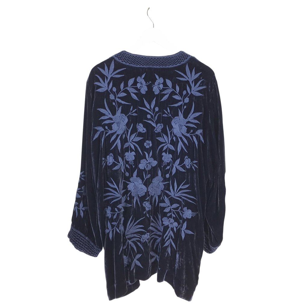 JOHNNY WAS VELVET EMBROIDERED DESIGNER CARDIGAN NAVY XXL