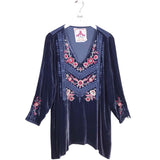 JOHNNY WAS VELVET EMBROIDERED DESIGNER DRESS BLUE RED XLARGE