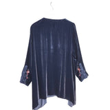 JOHNNY WAS VELVET EMBROIDERED DESIGNER DRESS BLUE RED XLARGE