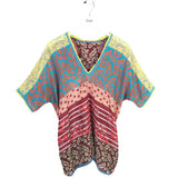 JOHNNY WAS 100% SILK SHORT SLEEVE DESIGNER TOP BLUE ORANGE MEDIUM