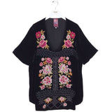 JOHNNY WAS VELVET EMBROIDERED DESIGNER DRESS BLACK RED 1X