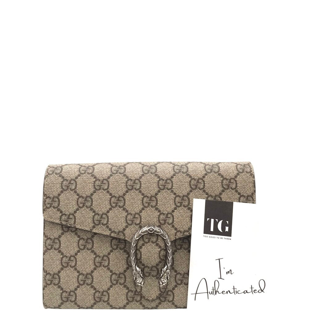 GUCCI DIONYSUS WALLET ON CHAIN LUXE HANDBAG TAUPE 8”x6”
