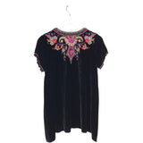 JOHNNY WAS EMBROIDERED SHORT SLEEVE DESIGNER TOP BLACK PINK SMALL