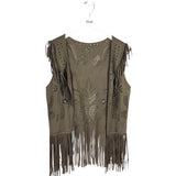 FRINGE VEST OLIVE OS