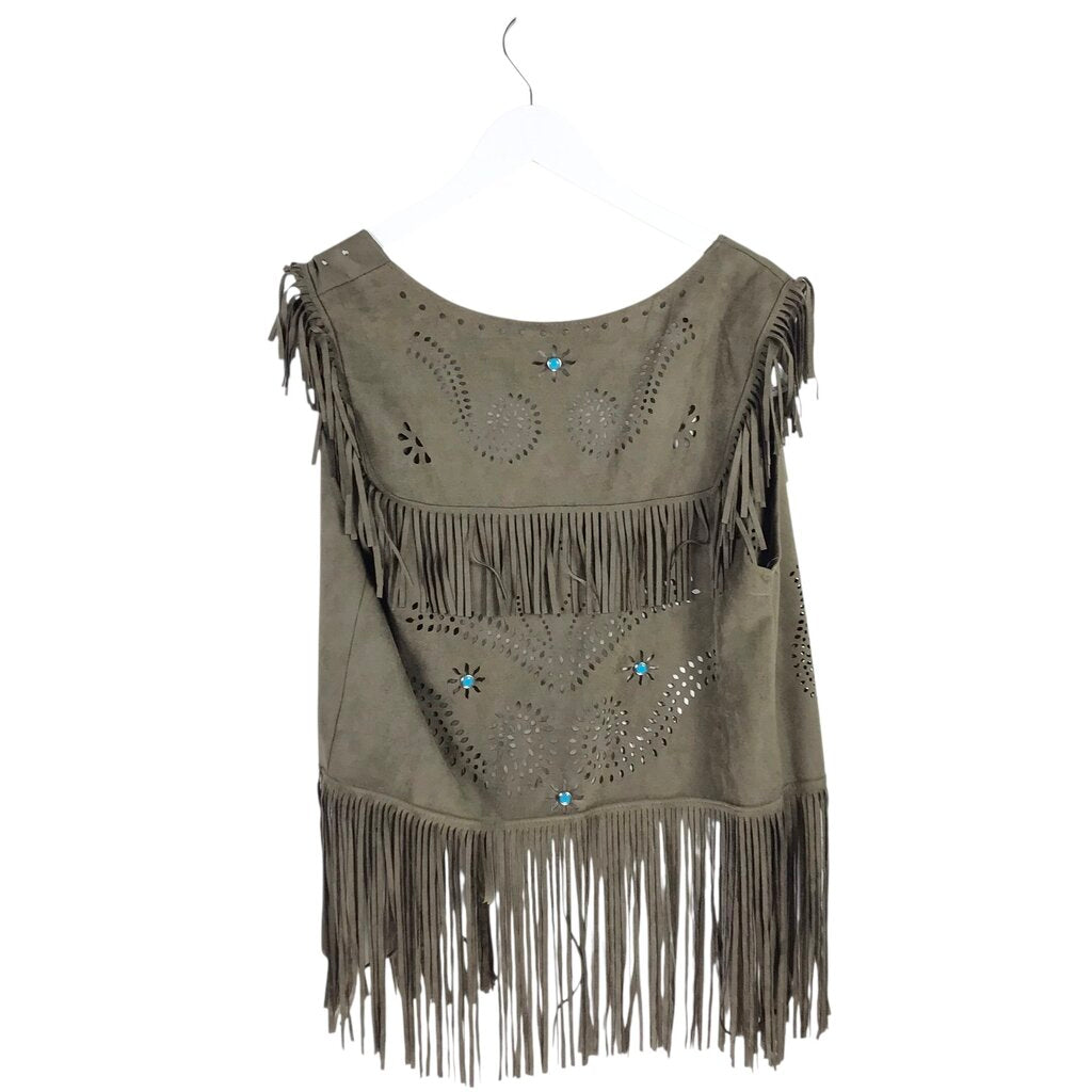 FRINGE VEST OLIVE OS