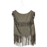 FRINGE VEST OLIVE OS